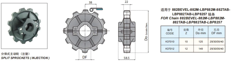 Plastic Flat Top Chains With Rubber Top Replacement Of System Plast 882TAB-K600G