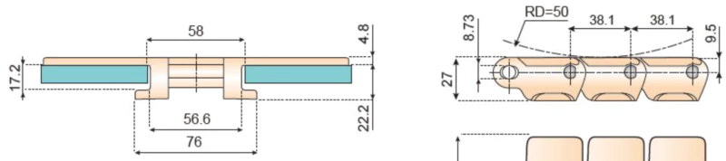 Plastic Flat Top Chain Sideflexing Replacement Of System Plast 882TAB