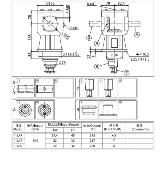 TYPE RV-010 Agricultural 90 Degree PTO Gearbox