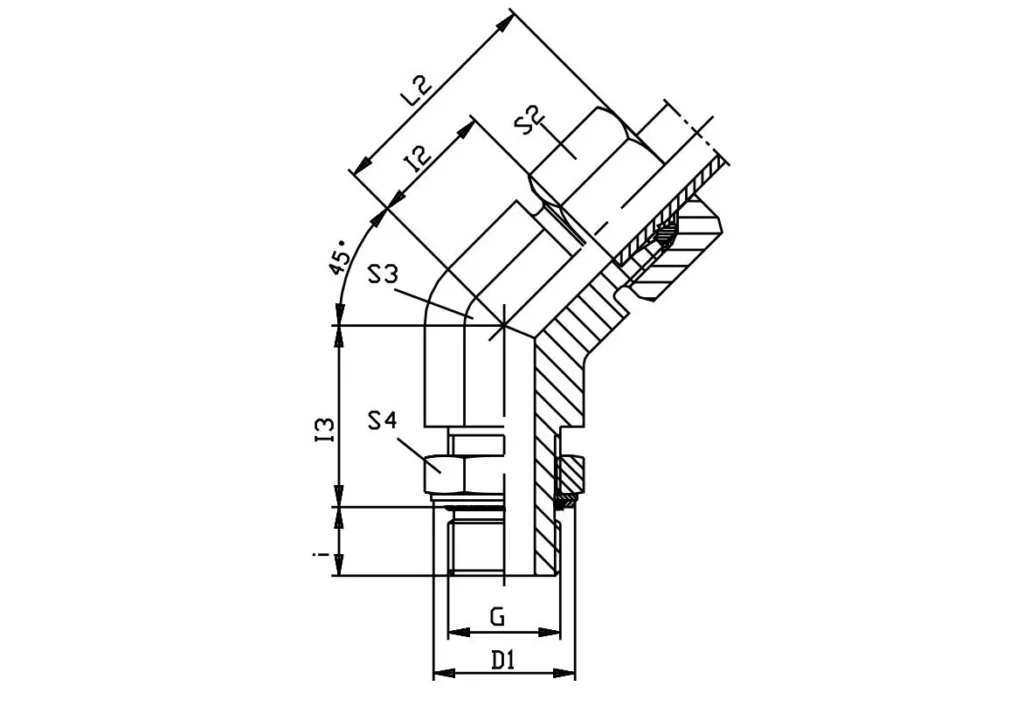Adjustable Lock Nut 45° Elbow-VEE-UNF Hydraulic Fittings