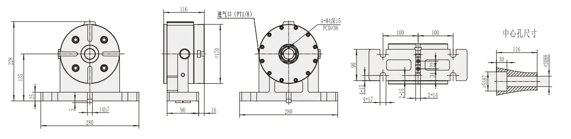 AR-170 Pneumatic Brake Tailstock-170mm for CNC Rotary Table