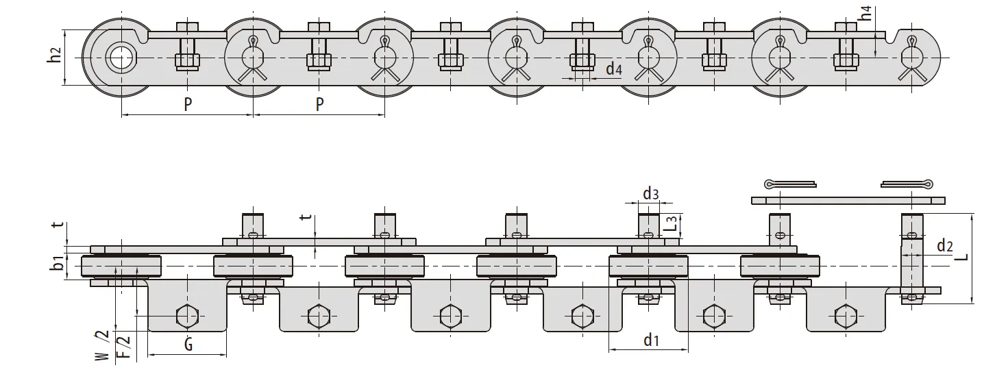 Bottle Washer Conveyor Chains for Glass Bottles Cleaning Production Line