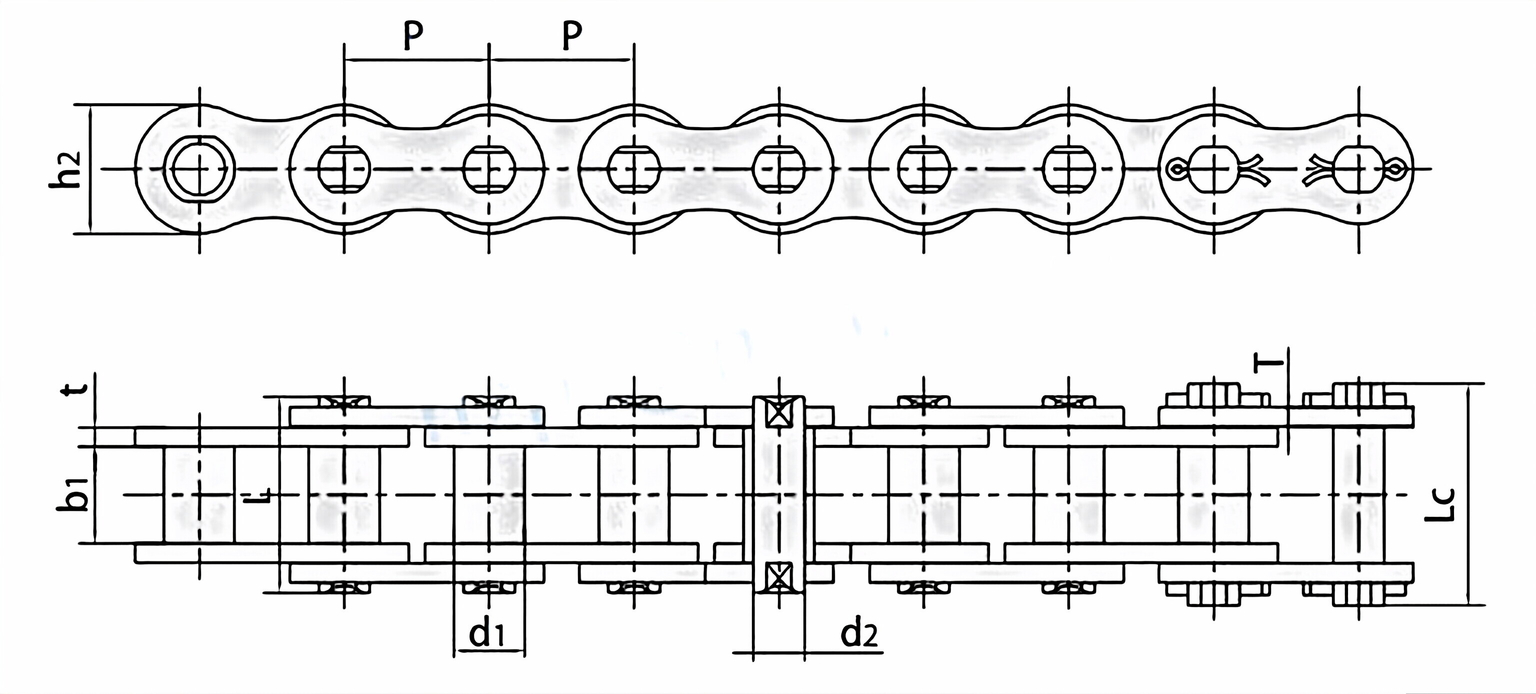 Double Pitch Transmission Chains 208/210/212/216/220/224/228/232