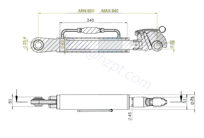 Cat 2/3 Hook Hydraulic Top Link 600-840 for Ford New Holland John Deere Tractor
