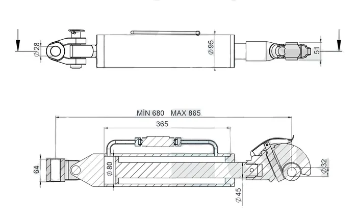 Cat 3 Hydraulic Top Link 680-865 Hook 28mm Knuckle for Ford New Holland Tractor