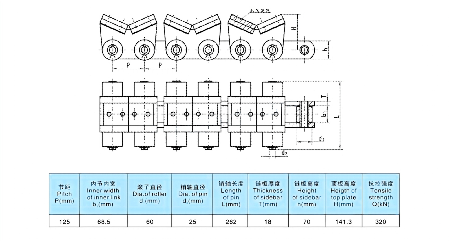 Chain-style Roll Conveyor Chains Pitch 125