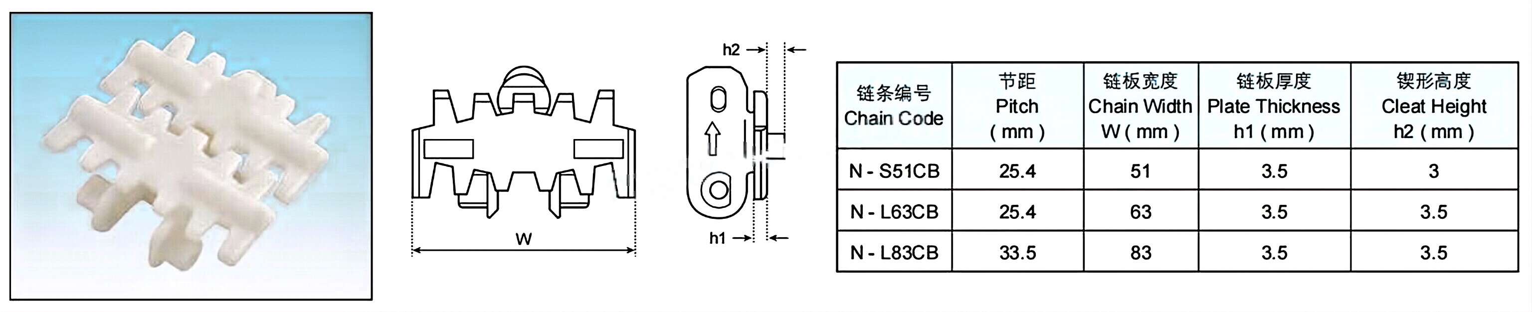 Plastic Flexible Chains  Plain Chain Cleat Chain