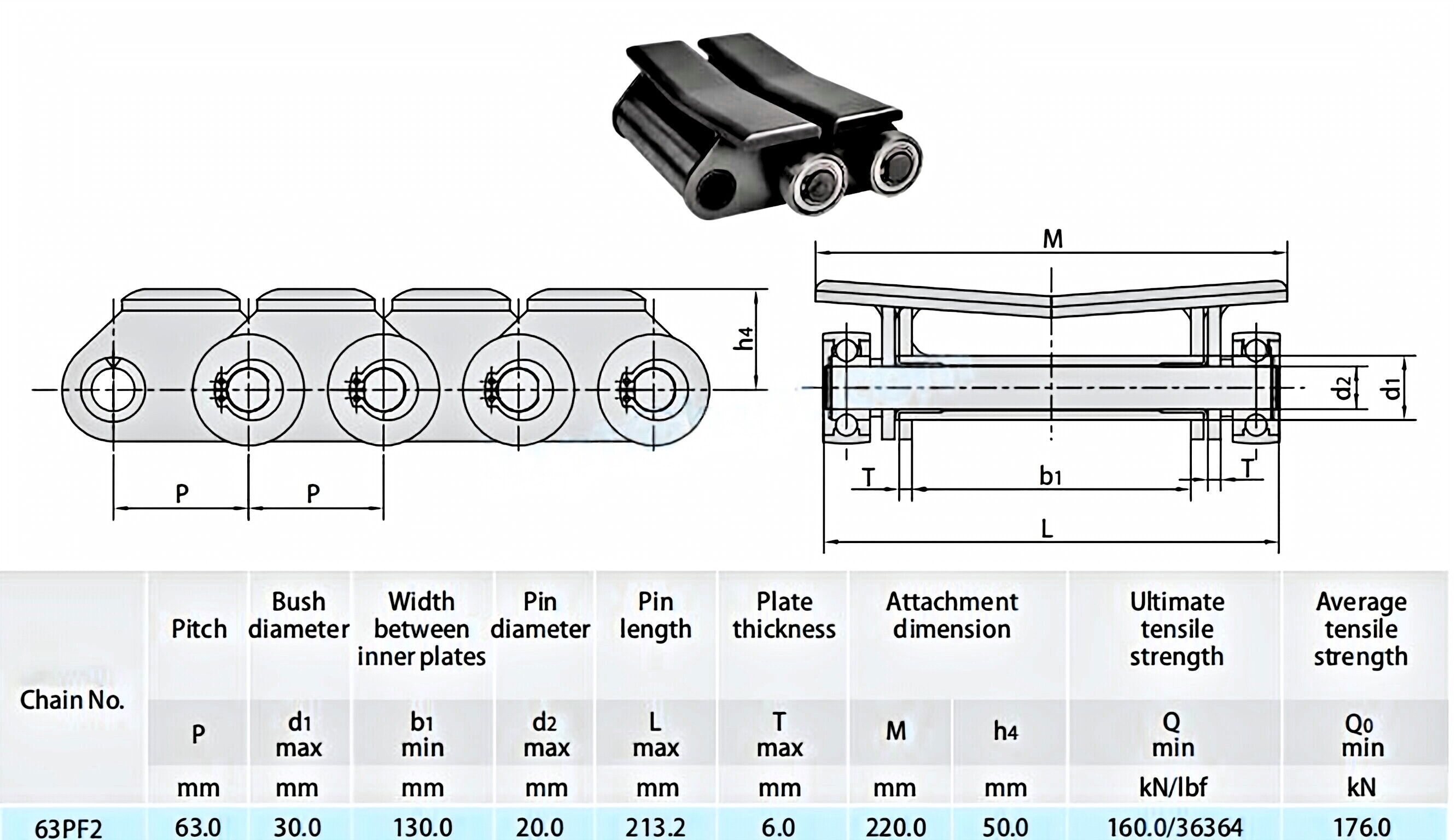 Conveyor Chains for Paper Mill 63PF2/P63F16/P63F25/P63F26