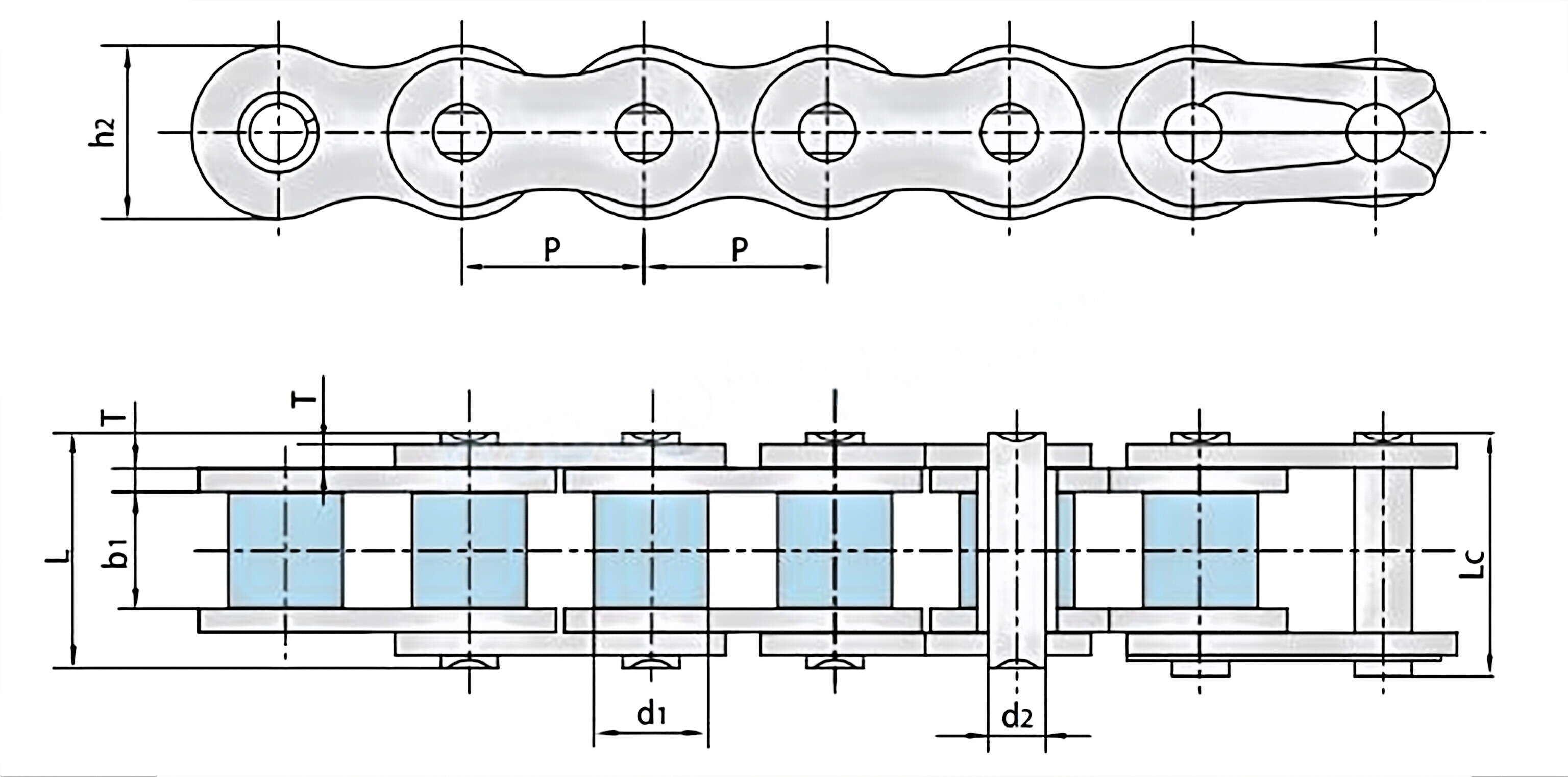 Conveyor Chains with Plastic Rollers 40-P/50-P/60-P/80-P/A2050-P