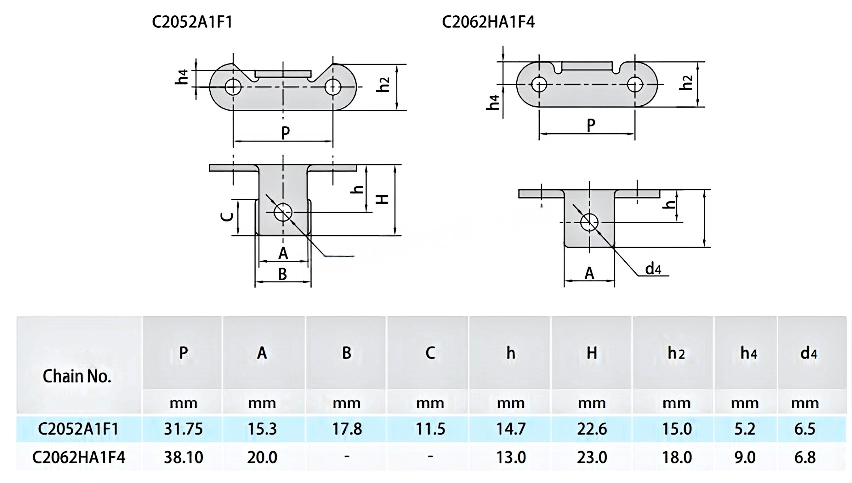 Double Pitch Conveyor Chain Special Attachments C2042HF1 C2050SD C2052A1F1 C2062HA1F4