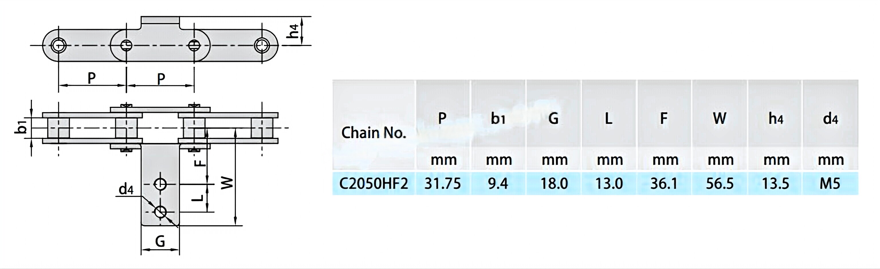 Double Pitch Conveyor Chain Special Attachments C2042HF1 C2050SD C2052A1F1 C2062HA1F4