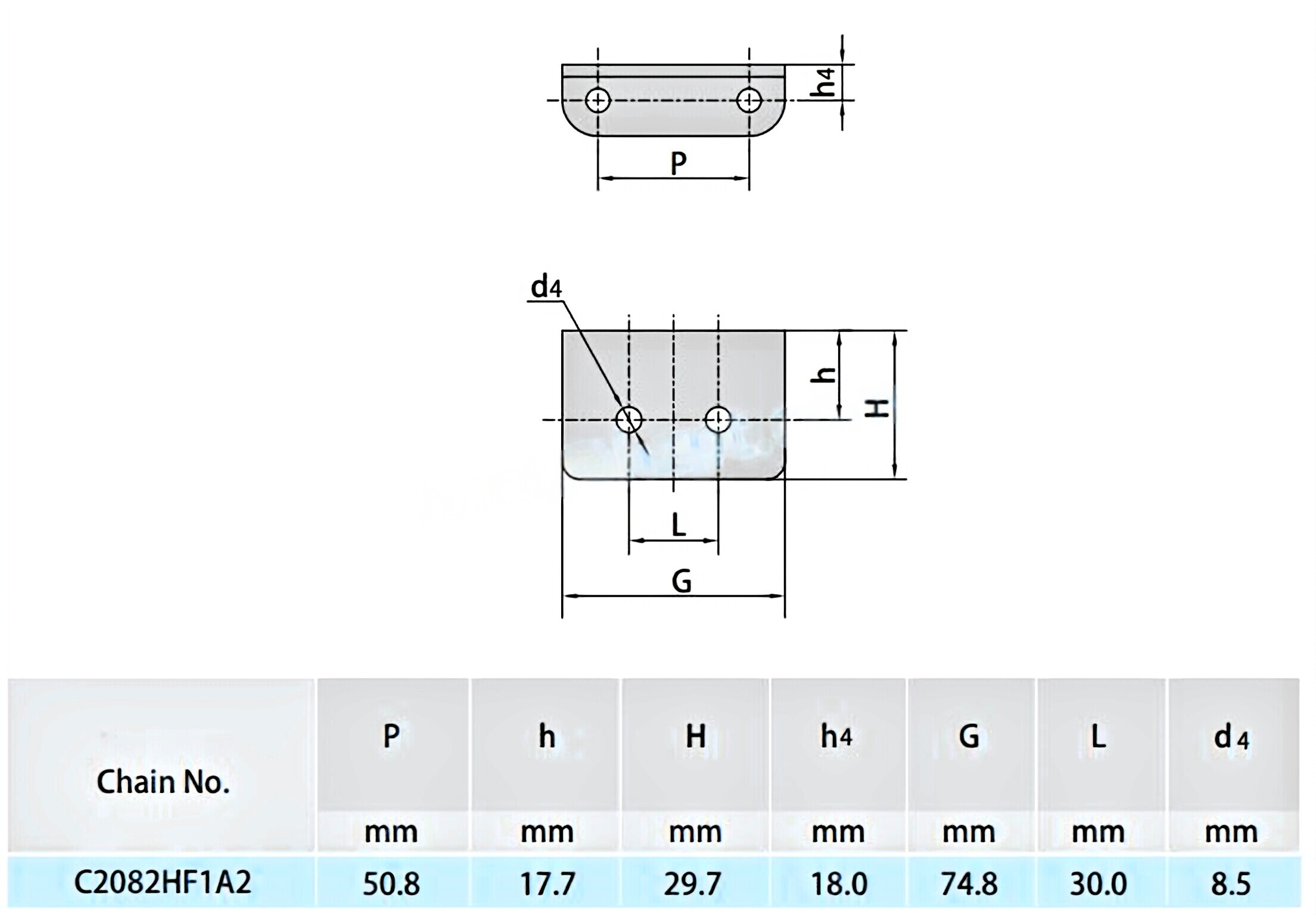 Double Pitch Conveyor Chain Special Attachments C2062F5 C2042F8 C2062HF13 C224AF2