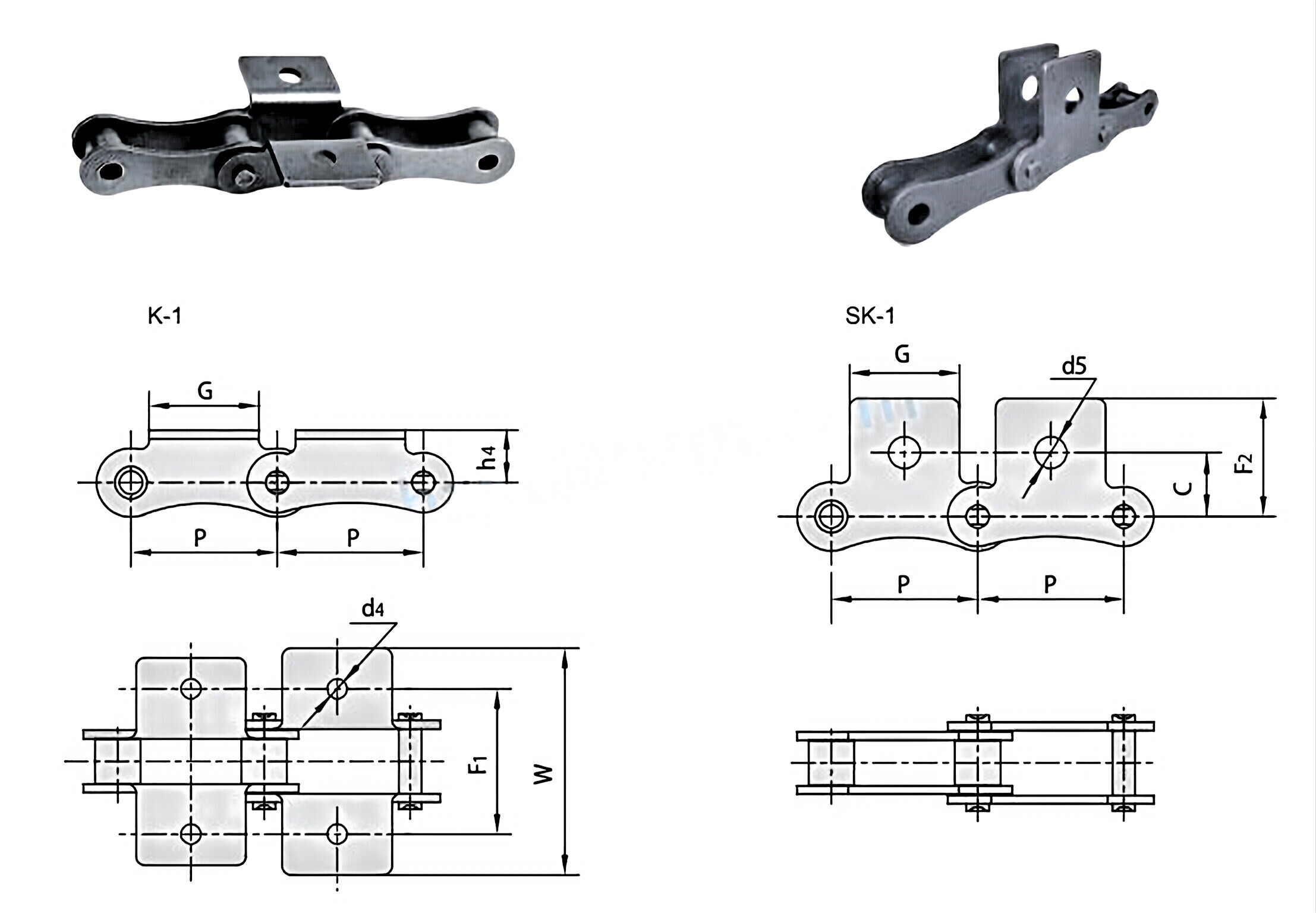 Double Pitch Conveyor Chain Attachments K-1 SK-1
