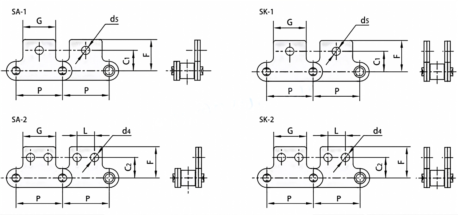 Double Pitch Conveyor Chains Attachments SA-1 SA-2 SK-1 SK-2