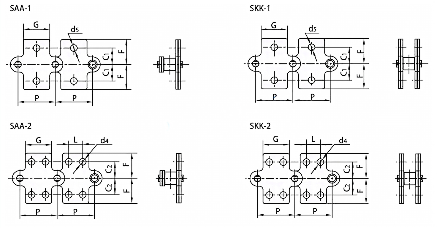 Double Pitch Conveyor Chains Attachments SAA-1 SAA-2 SKK-1 SKK-2