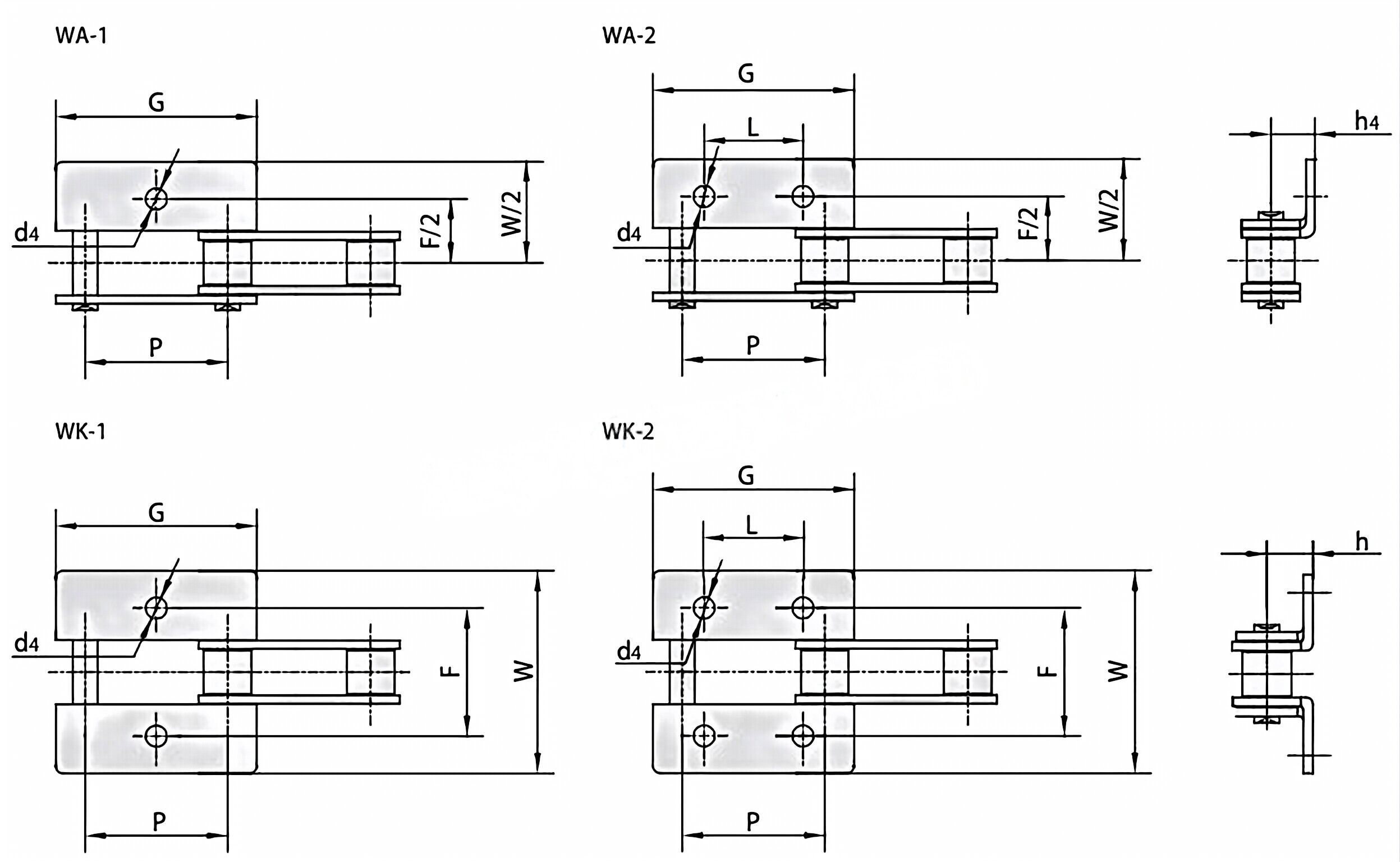 Double Pitch Conveyor Chains Attachments WA-1 WA-2 WK-1 WK-2