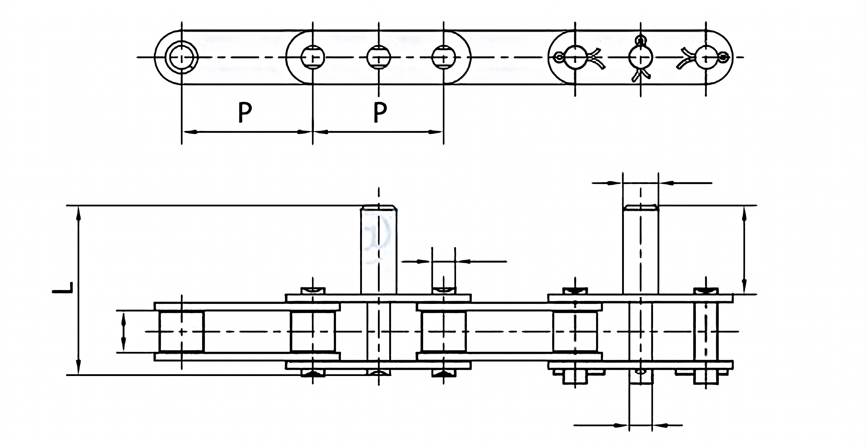 Double Pitch Conveyor Chains with Extended Pins C2052F2 C2052F14 C2062-D38 C2062-D39