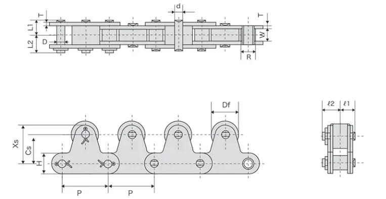 2080-TRSS Stainless Steel Double Pitch Conveyor Chains With Top Rollers