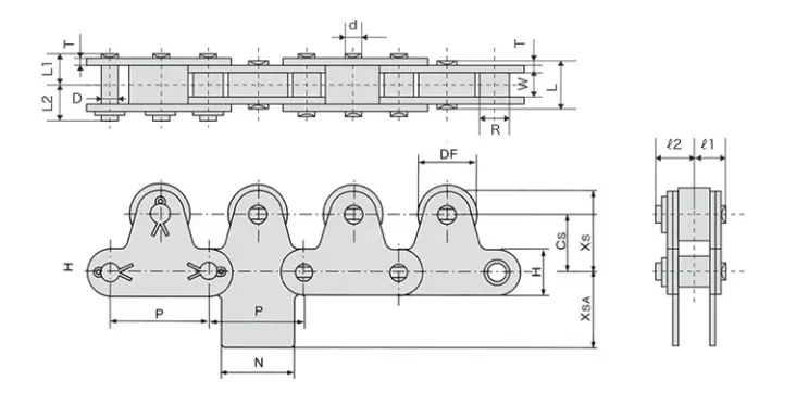 2080-TGSS Double Row Stainless Steel Top Roller Chain