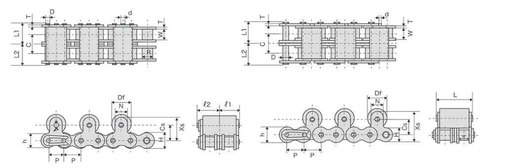 50-2-TRSS Double Strand Stainless Steel Conveyor Chains with Top Rollers