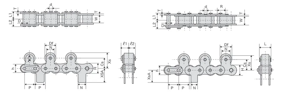 DS 80-TG-SS Double Strand Stainless Steel Conveyor Chains with Top Rollers