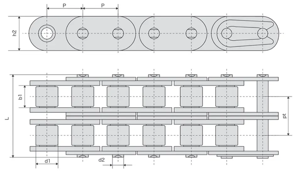 C60SS-2 Duplex Stainless Steel Roller Chain with Straight Side Plates