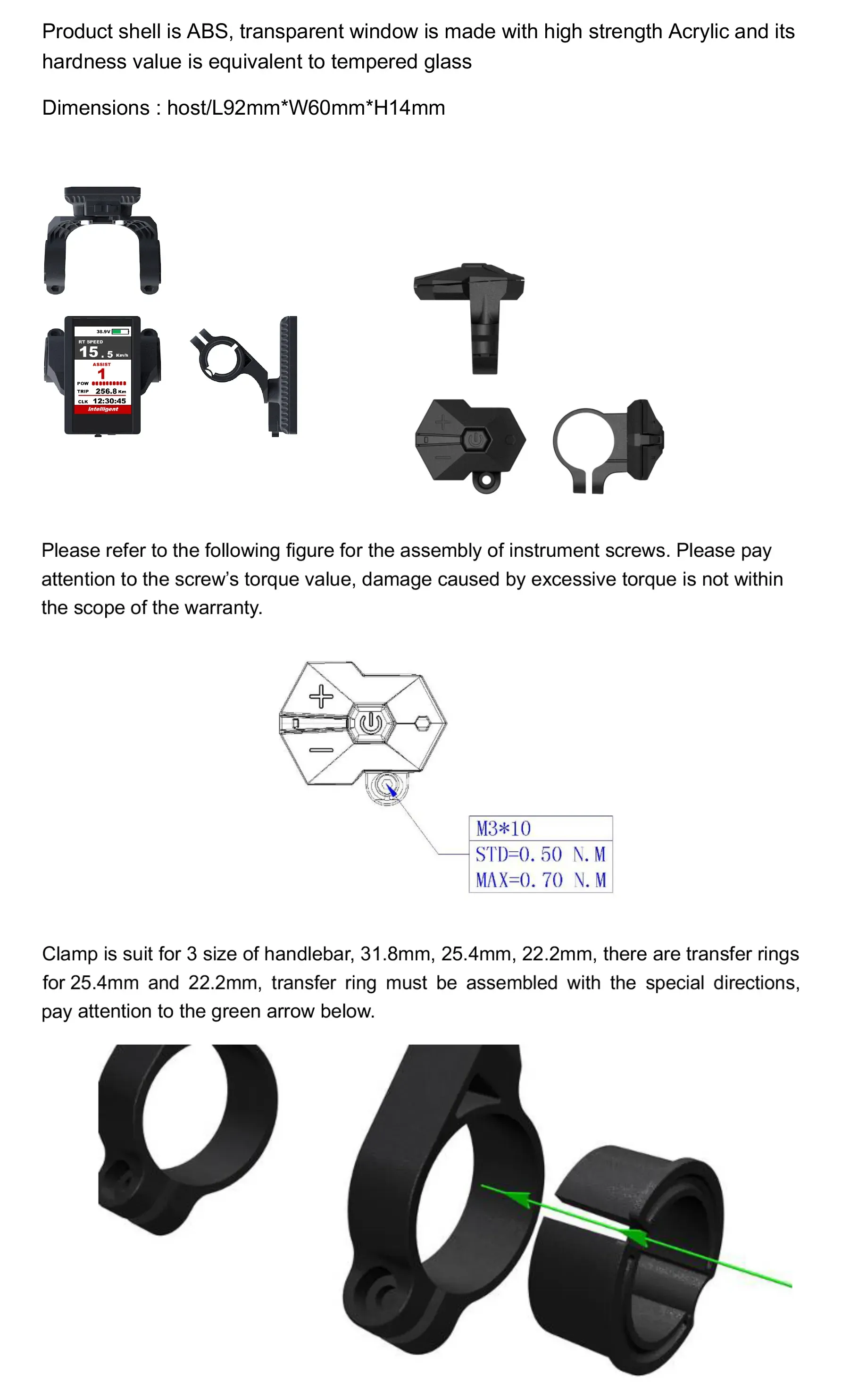 TFT320 Colorful Display Hot Sell Electric Bike Hub Motor Display