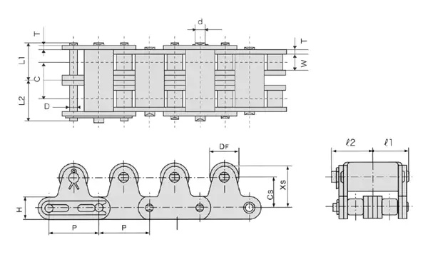 Stainless Steel Double-Row Top Roller Chains