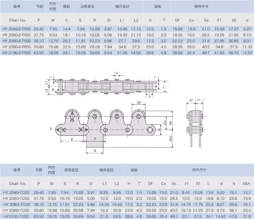 Stainless Steel Double-Row Top Roller Chains
