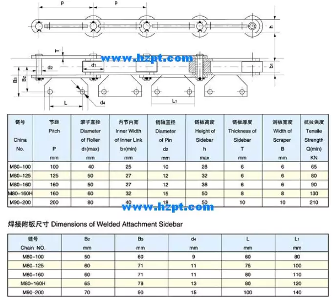 Conveyor Chain For Grain Machine With Attachment