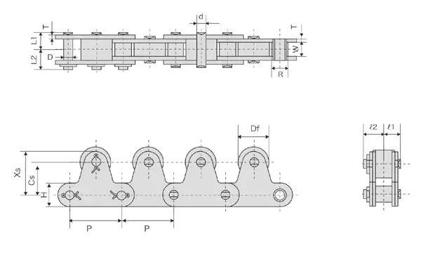 Stainless Steel Double Pitch Conveyor Chains With Top Rollers