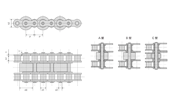 Stainless Steel Triplex Row Conveyor Chains With Special Rollers