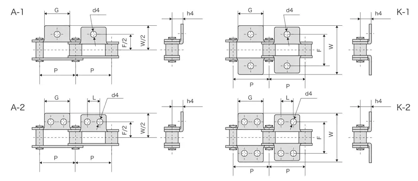 Stainless Steel Double Pitch Conveyor Chain With Attachments