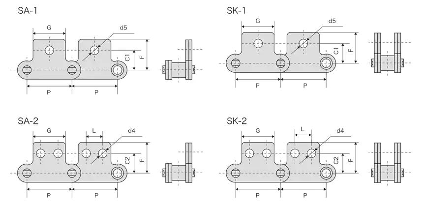 Stainless Steel Double Pitch Conveyor Chain With Attachments