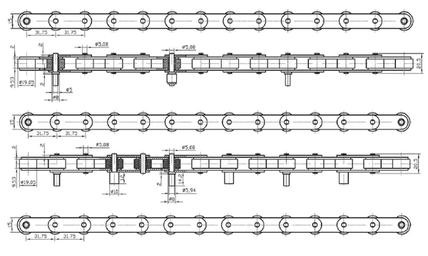 Stainless Steel Chain For Food Processing And Packaging Lines