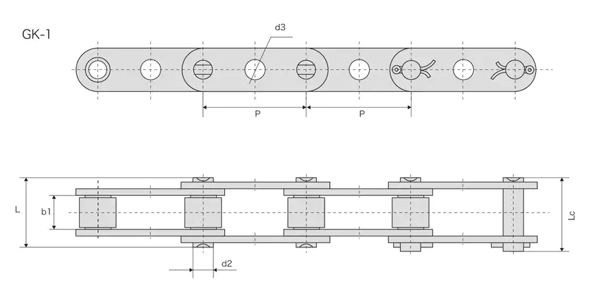 Stainless Steel Double Pitch Chains With Hole In The Middle of Plate