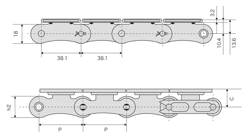 TS550SS-E Stainless Steel Table Top Plate Conveyor Chain