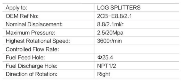 Log Splitter Pump replacement of 2CB-E8.8/2.1