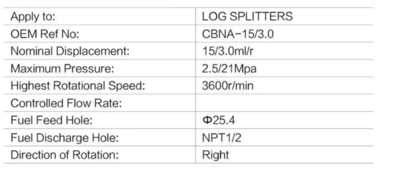 Log Splitter Pump replacement of CBNA15/3.0