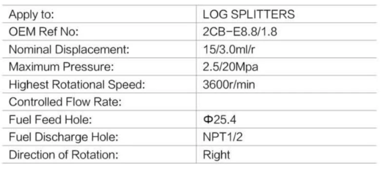 Log Splitter Pump replacement of 2CB-E8.8/1.8