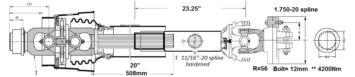 PTO Shaft for Supreme Feed Mixers 700T, 900T, 1000T, 1200T, 1400T, 1600T