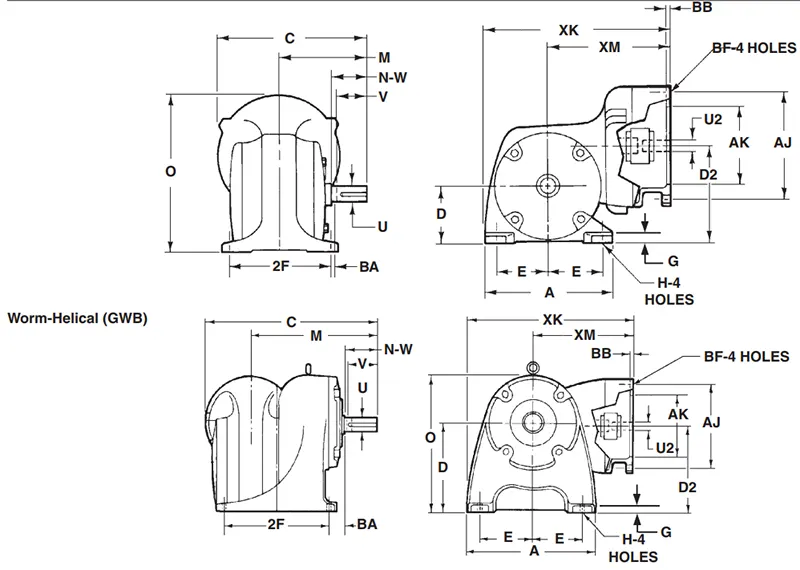 Worm Gear Reducer-Replacement of Browning Industrial Right Angle IRA-C Face Input Worm-Helical Gear Reducer