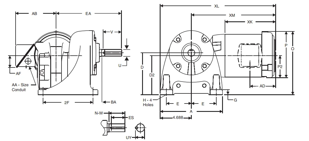 Worm Gear Reducer-Replacement of Browning Industrial Right Angle IRA-Foot Mounted GWB Worm-Helical Double Reduction