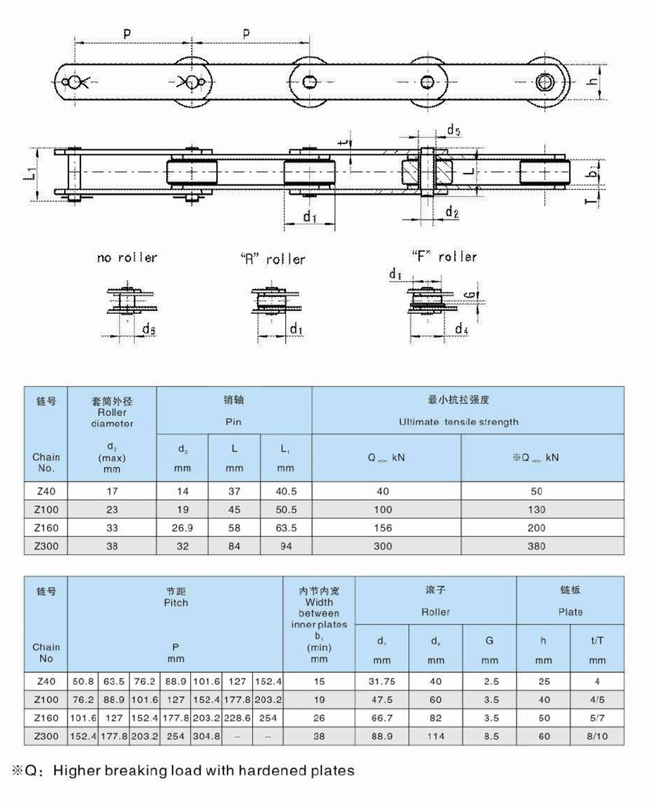 Z Series Conveyor Chains Z40 Z100 Z160 Z300