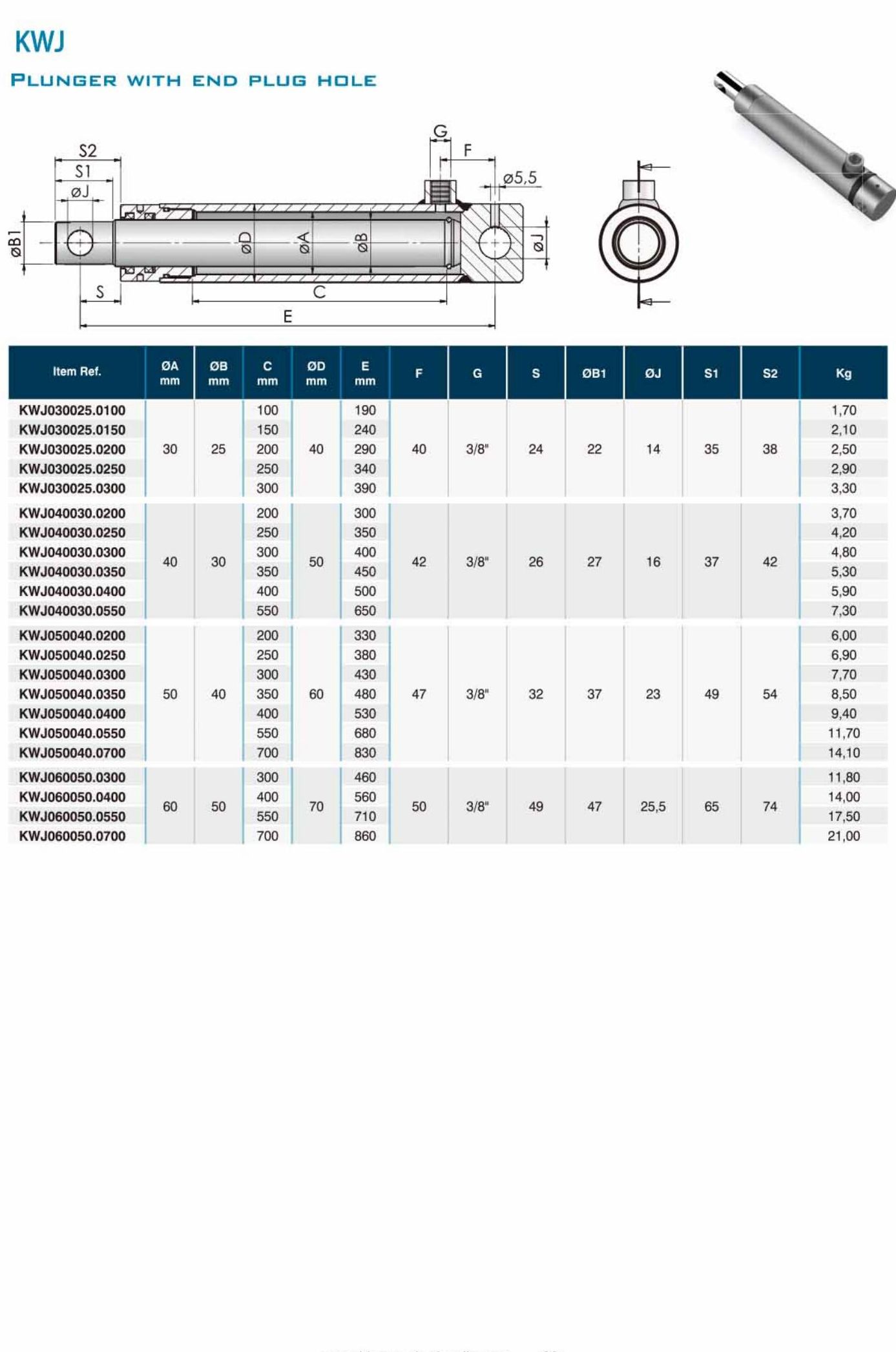 KWJ Plunger Hydraulic Cylinder With End Plug Hole