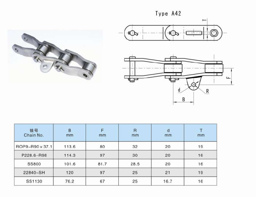 Sugar Mill Chain With A42 Attachment ROP9-R90 P228.6-R98 SS800 SS1130 22840-SH