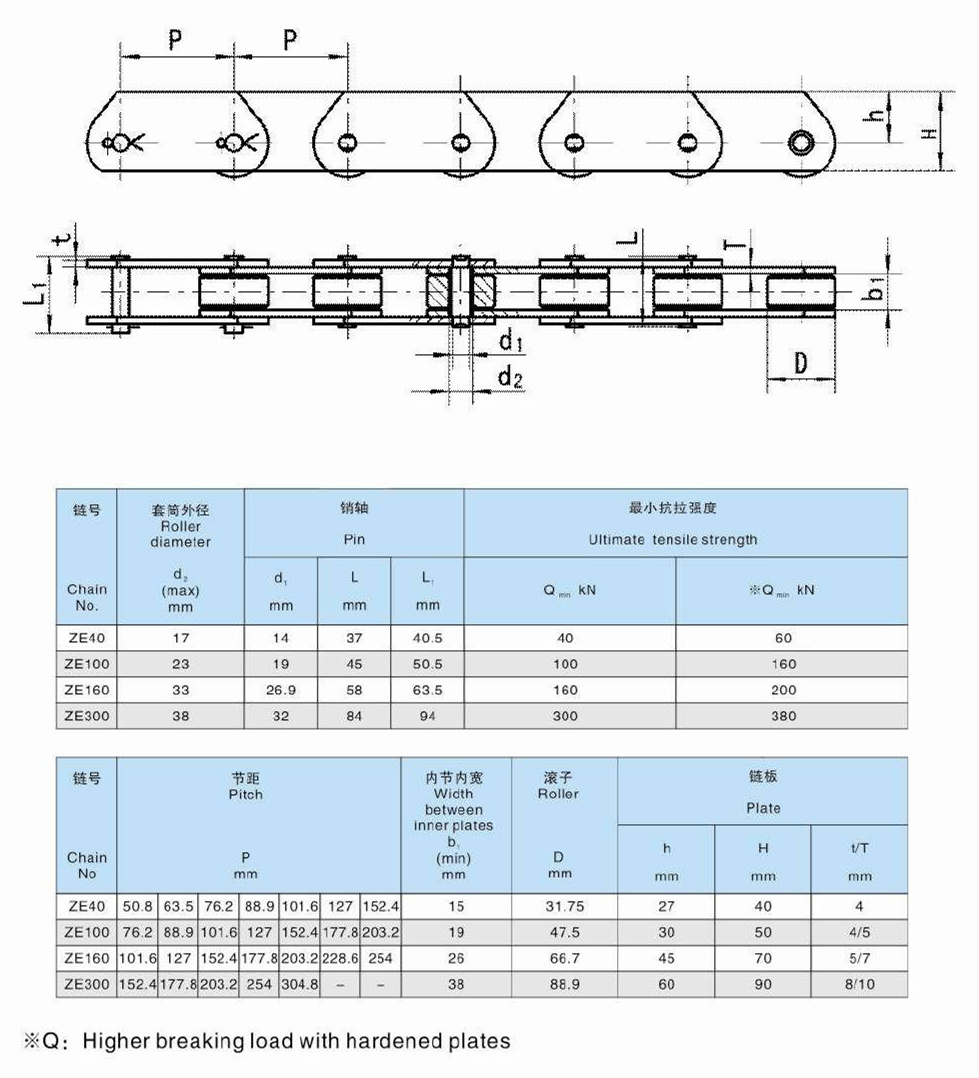 ZE Series Conveyor Chains ZE40 ZE100 ZE160 ZE300