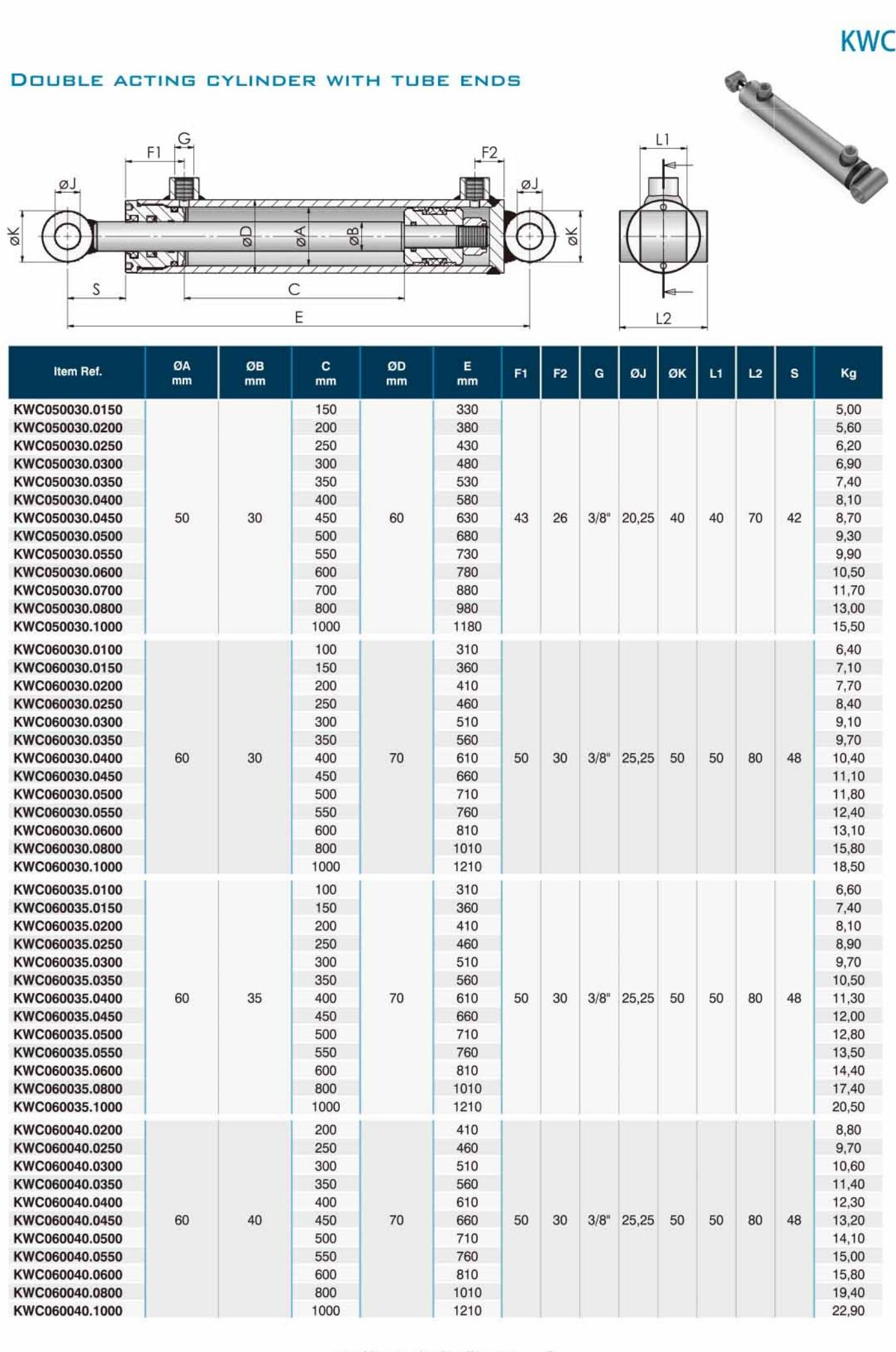 KWG Double Acting Hydraulics Cylinder With Clevis And Fork