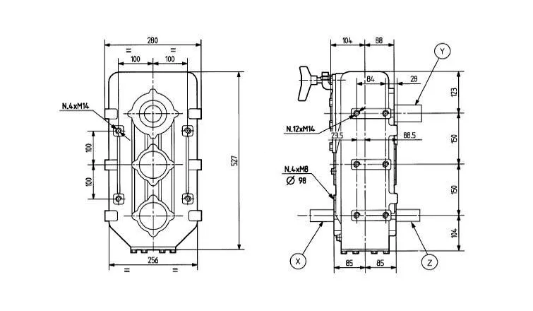 Horizontal Feed Mixer Gearbox-Replacement of Comer D732A Gearbox 1:1/1.93:1