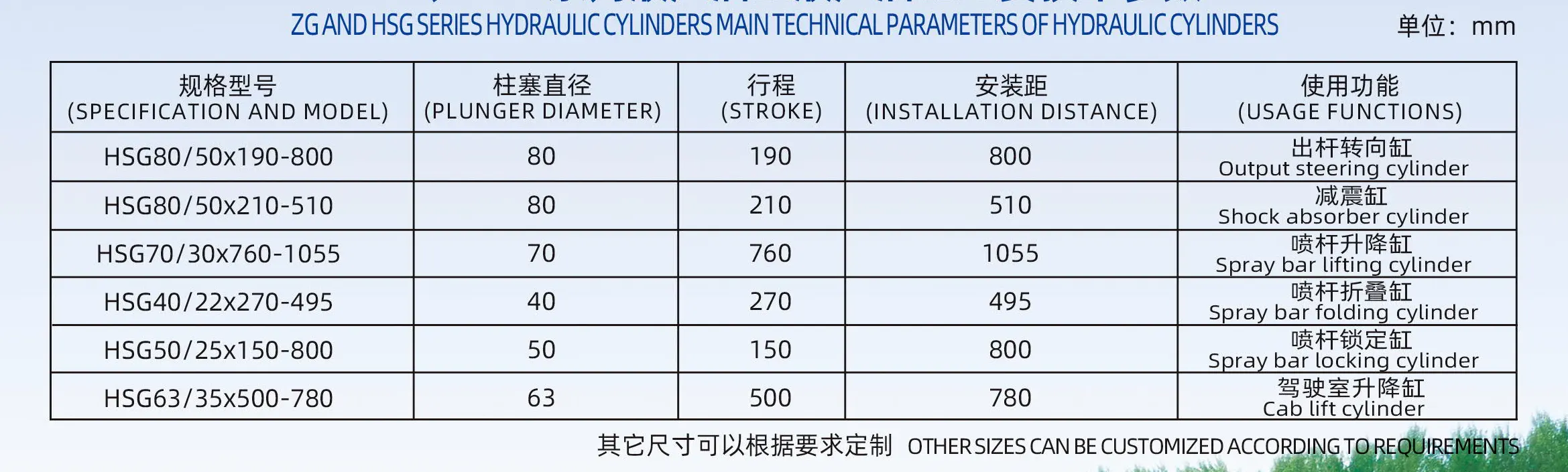 HSG Series Hydraulic Cylinder Plant Protection Machinery